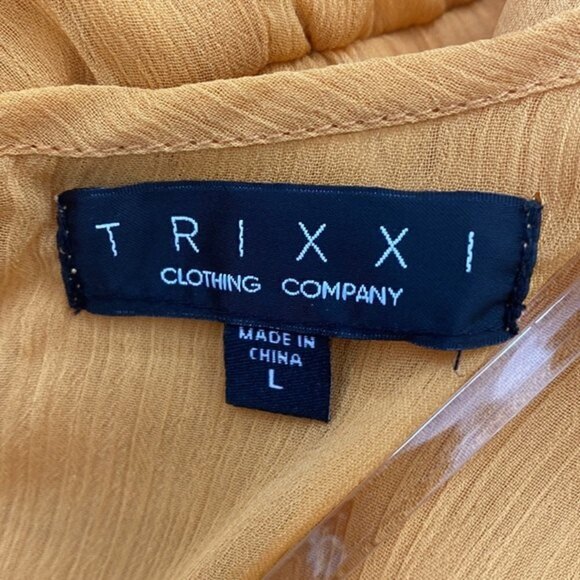 TRIXXI Mustard Yellow Orange Summer Chiffon Romper Shorts Flowy Size Large Boho - Picture 6 of 6